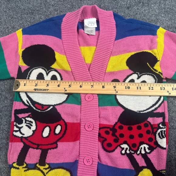 Disney 100 Girls Pink Striped Mickey Minnie Mouse Sweater Cardigan XS 4T 5 - Picture 5 of 5